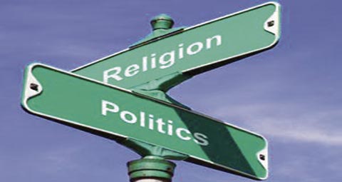 政治　宗教　と書かれた標識