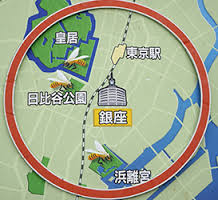 銀座　皇居　浜離宮の位置関係を示す地図