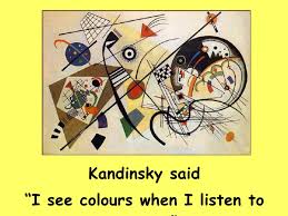カンディンスキーは音を聞いて色を感じると語った　と記されたカード