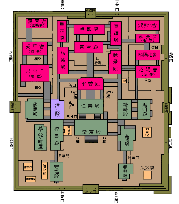 後宮のあった位置を示す王宮の地図