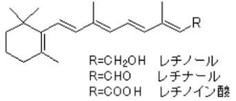 レチノール　レチナール　レチノイン酸の構造図