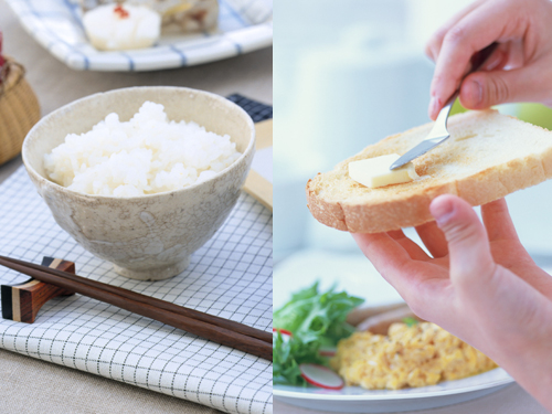 精製した白米　精製した食パンの写真
