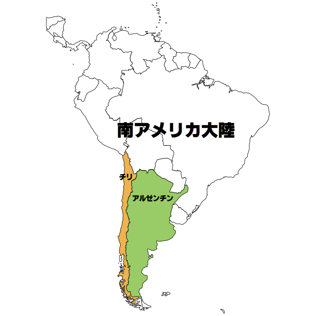 チリ　アルゼンチンの場所を示す地図