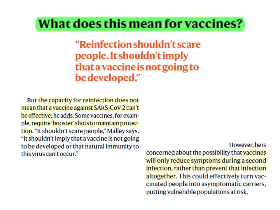 再感染とワクチンの効果について書かれた内容