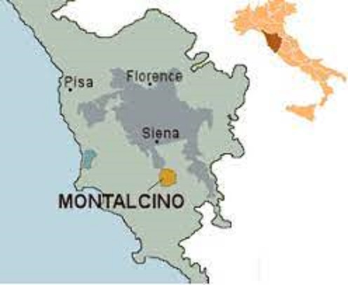 モンタルチーノ村の位置を示す地図